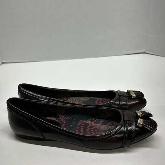 Burberry Ballet Flats Pointed Toe Shoes Leather Tassel Dark Red Size 40 US 10 - Picture 4 of 14